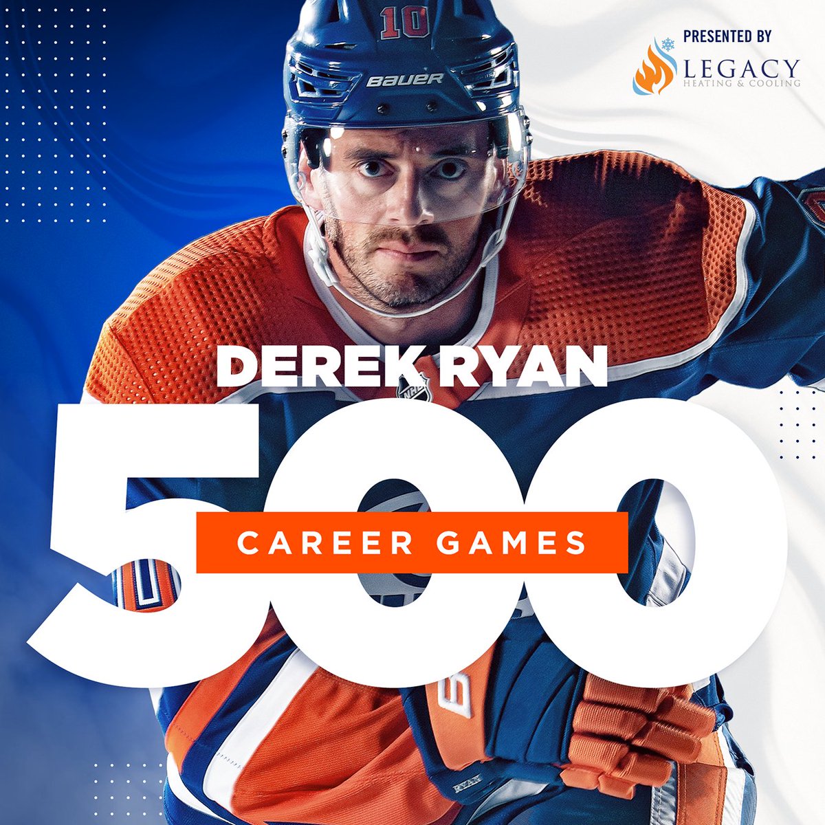 FIVE HUN(DR)ED

Tonight also marks 5⃣0⃣0⃣ career <a href="/NHL/">NHL</a> games for Derek Ryan! 

<a href="/LegacyHCYeg/">LegacyHeating</a>  | #LetsGoOilers
