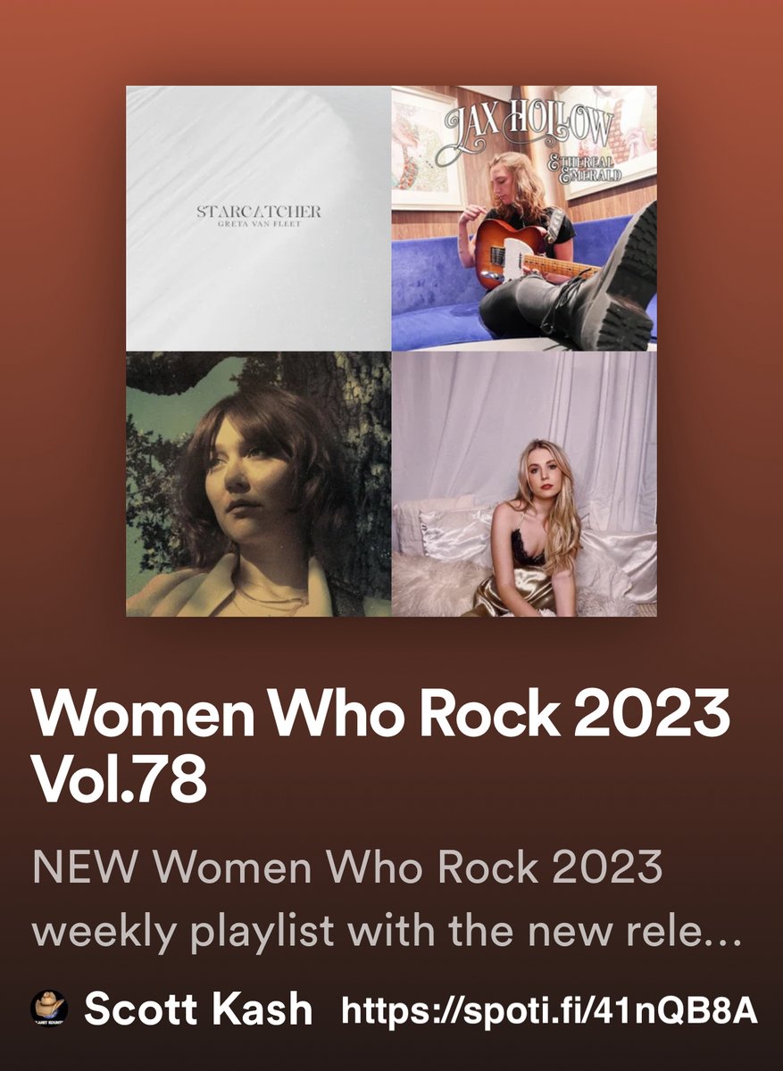 ScottKash88's tweet photo. NEW #WomenWhoRock playlist with new releases by
@WEARETULIP
@noapologyband
@_abigailosborn
@thebeaches
@NorahJones
@FonzTramontano/@ElyxirmusicA
+MORE

#Spotify
https://t.co/Q1ZtU3fTOT

#NewMusic2023 #Pop #Alt #Rock #Blues #RnB @BlackettMusic #rtitbot @rttanks #SpotifyRT @FluidRT https://t.co/9HRUWOl164