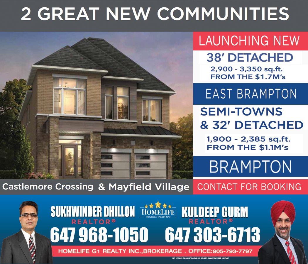 DETACHED HOMES AND TOWNHOMES
BRAMPTON
IN HIGH DEMAND AREA
NEAR HWY 410 & HWY 50
Prices Released For 38' Detached Homes!
FOR BOOKING CONTACT  Kuldeep Gurm 647-303-6713.
#realtorgurm #realtor #brampton #bramptonhomes