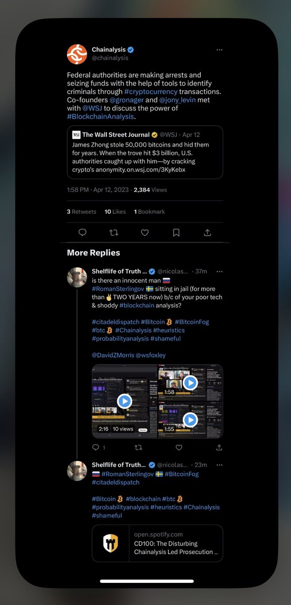 nicolasbedney's tweet photo. @davidzmorris @gckaloudis it was a great segment 👍
an aside: i didn’t tag you to bug you;
i enjoyed🎧your podcasts on #CryptoCrooks on #Spotify and wanted you to know a little more about the sponsor of those series #Chainalysis #probabilityanalysis #heuristics #shameful https://t.co/78aiwFm9AD