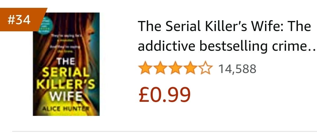 Alice_Hunter_1's tweet photo. *Whoop-whoop!* Thrilled to see #TheSerialKillersWife now at #34 in the Amazon Top 100 🎉🎊
#DidSheKnow? You can find out here: https://t.co/eMZ9sOf89I https://t.co/0aXvcdbYLh