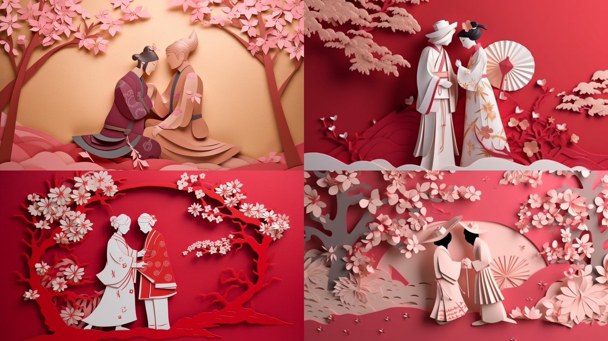 rost_philipp's tweet photo. @magpieuk @icreatelife paper art of loving couple in Japanese style, 3d, highly detailed --ar 16:9 --quality 5 https://t.co/U1F8325U9A