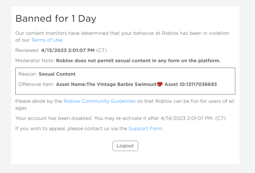 ROBL_NEWS's tweet photo. NEWS: IBella, a famous Roblox YouTuber has been banned from Roblox for 1 day, for "Sexual Content" even though she only made a swimsuit. Thoughts?
#Roblox #Robloxnews https://t.co/L50qZWeUiJ