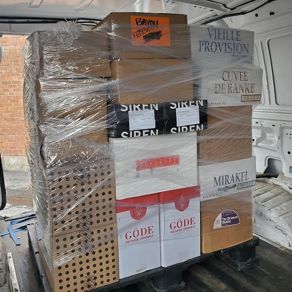 This is what a $10,000 special order of beers from France, Belgium, Scotland, Estonia, England and The Netherlands looks like. Details on the exact contents will show on our app once we get it all broken down. #newbeer