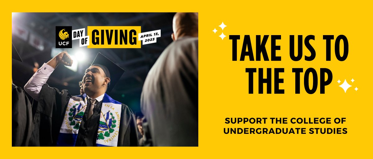 UCF_VPDeanBerry's tweet photo. College of Undergraduate Studies family, let's finish the #UCFDayofGiving strong. Make a gift to one of our college's funds that mean the most to you. 💖 Donate at https://t.co/YeanTQrNTM https://t.co/SPivLDxoW8