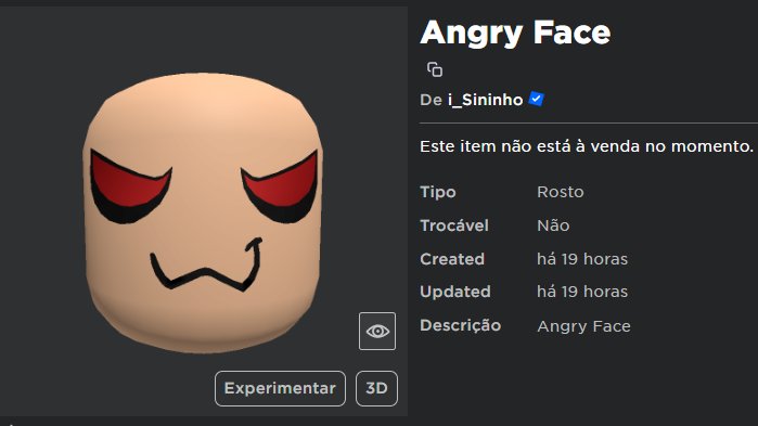 RTC em português  on X: NOVO ITEM GRÁTIS UGC LIMITED: 🏷️ Angry Face 🚛  10.000 cópias Lançamento em: 5 minutos    / X