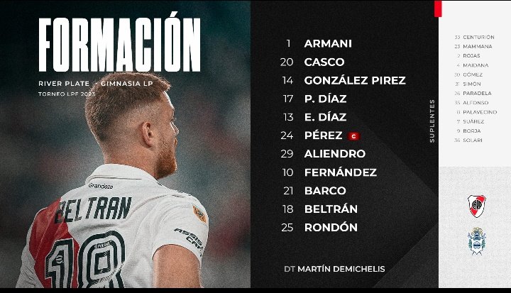 Está es la formación para enfrentar a gimnasia 🔴⚪🔴