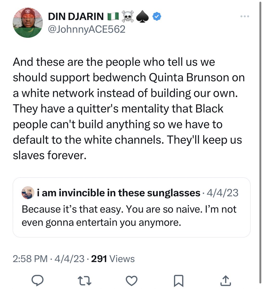 TayaaaaPo's tweet photo. @JohnnyACE562 @high_define Gonna save this for the next time I catch you bothering BW that like WM. There’s nothing wrong with you liking other races, but stop vagina policing BW that do the same. “Bedw3nch this b3dwench that”. It makes you look pathetic 😭 https://t.co/uXUD6Q9zj2