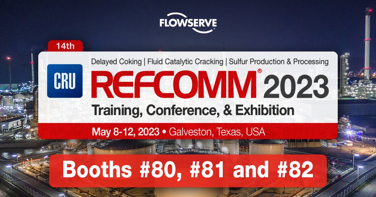 Flowserve's tweet photo. Join us at REFCOMM 2023, May 8-12 in Galveston, Texas. 

Visit #Flowserve booth 80 and let us demonstrate why we continue to be the innovative leader and overwhelming supplier of choice for advanced #decoking systems. 

https://t.co/YXvyHejYSM https://t.co/Yw7DaGHJJx