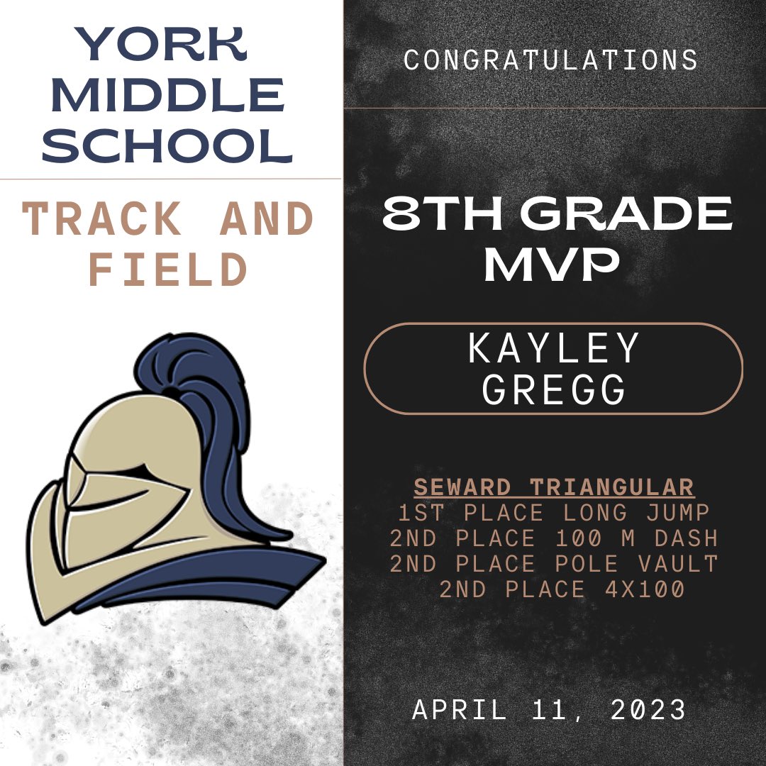 🔵York Middle School Track and Field🟡
                        8th Grade MVP
                         Kayley Gregg
           <a href="/YmsDukes/">York Middle School</a> #yorkdukes