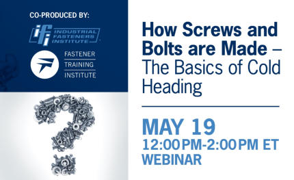 FastenerNews's tweet photo. [WEBINAR] 🔩How Screws &amp; Bolts are Made - The Basics of Cold Heading 
Co-Produced by Industrial Fasteners Institute and Fastener Training Institute 
May 19th 12-2:00PM ET https://t.co/uk2JcYVusY @FastenerSchool @IFIConnects 
#FastenerNews #Screws #Bolts #Fasteners #ColdHeading https://t.co/BRQxTwhcwQ