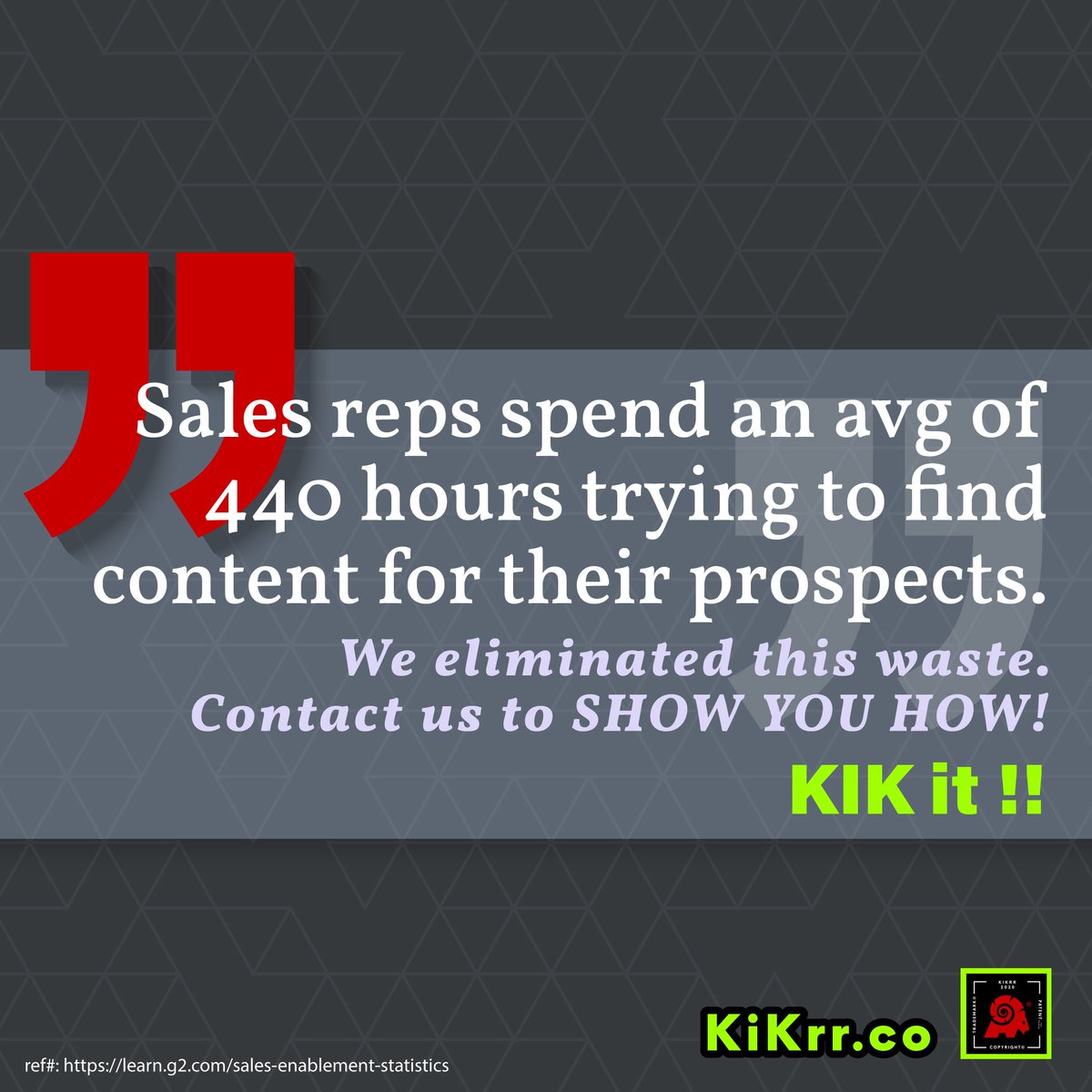 craigellrod's tweet image. Sales reps waste 440 hours on average finding the right content to present to their prospects. That's over $100,000, per deal.
kikrr.co/fixmypipe/
#KIKrr
#CONVERTEDleads
#PIPEmasters
#FUNNELbusters
#HACKERverse
#MARKEThacks
#TECHNICALmarketing
#HACKERverse
#WEB3
#SalesAI