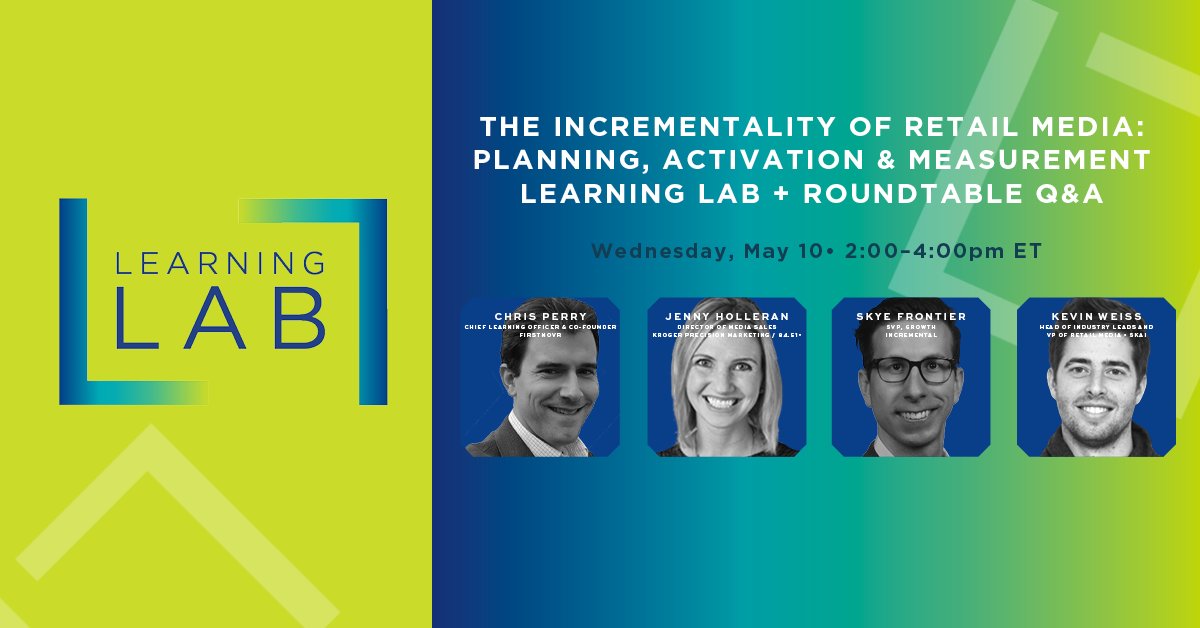 Don’t miss our May 10 Learning Lab on the Incrementality of #retailmedia! Feat. firstmovr, #KrogerPrecisionMarketing at @8451group, @incrementalinc & @skaicommerce Official P2PI members can pre-register at no cost: events.p2pi.com/learninglabs_2…