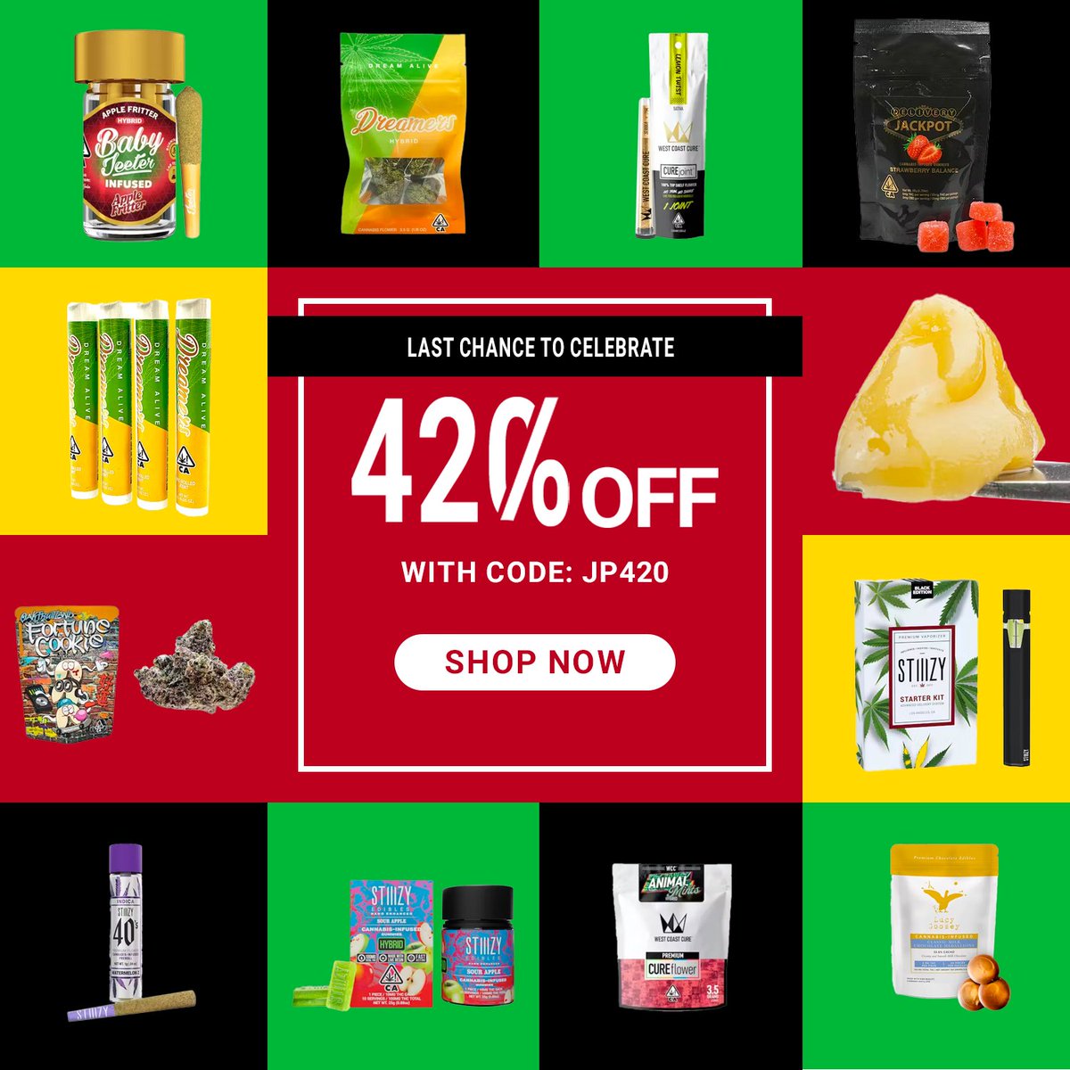 ShopJackpot's tweet photo. Last chance to shop and save 42% with code: JP420. Shop now at https://t.co/e44odVAmwC #Weedmob #weedsmokers #WeedLovers #weedlife #weedstagram #cannabisculture https://t.co/vAbyU3n5pR