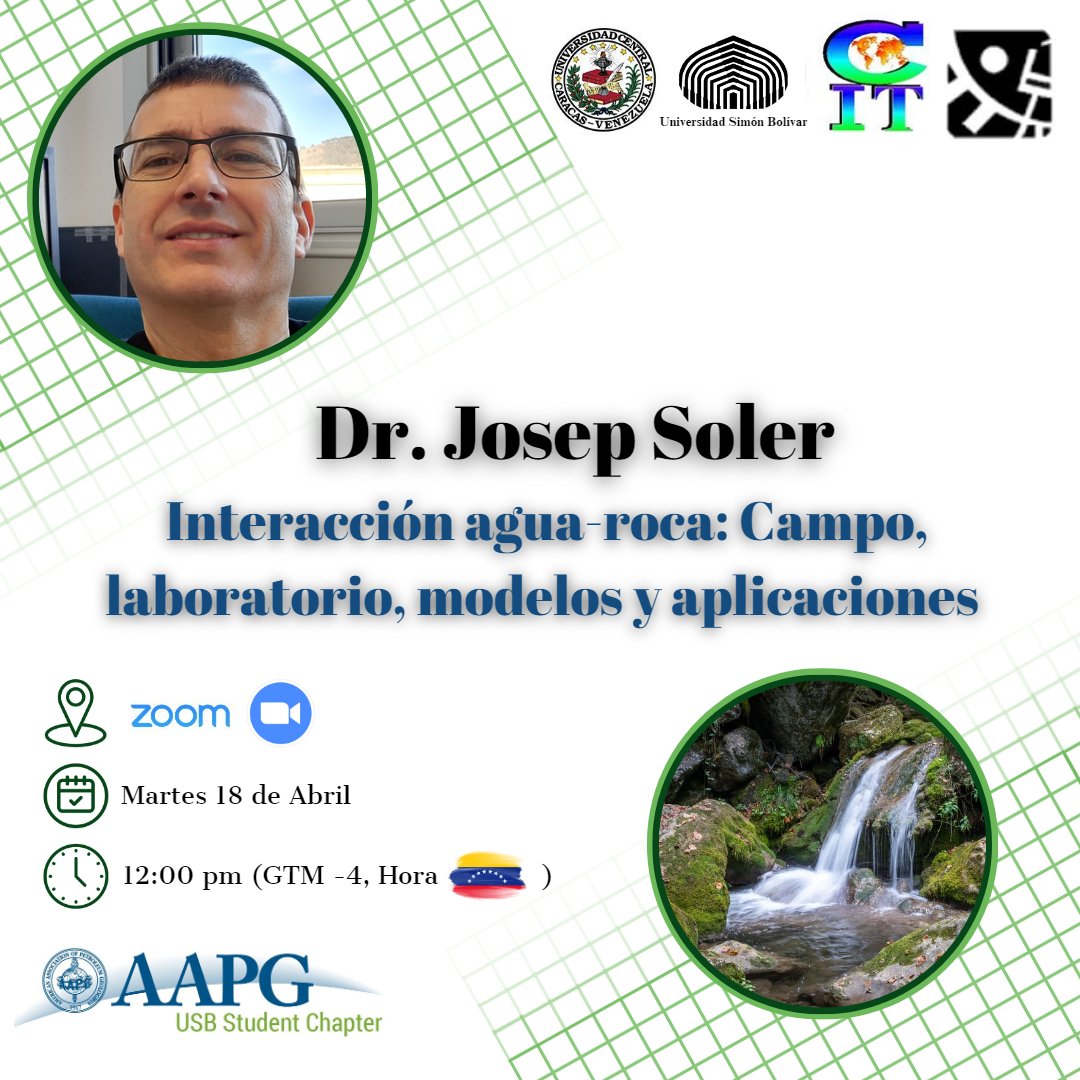 El Instituto de Ciencias de la Tierra de la UCV, en conjunto con los capítulos de la AAPG en Venezuela🇻🇪, se complacen en invitarte al webinar a cargo del Dr. Josep Soler, en el marco del ciclo de seminarios Hablemos sobre Ciencias de la Tierra🌎