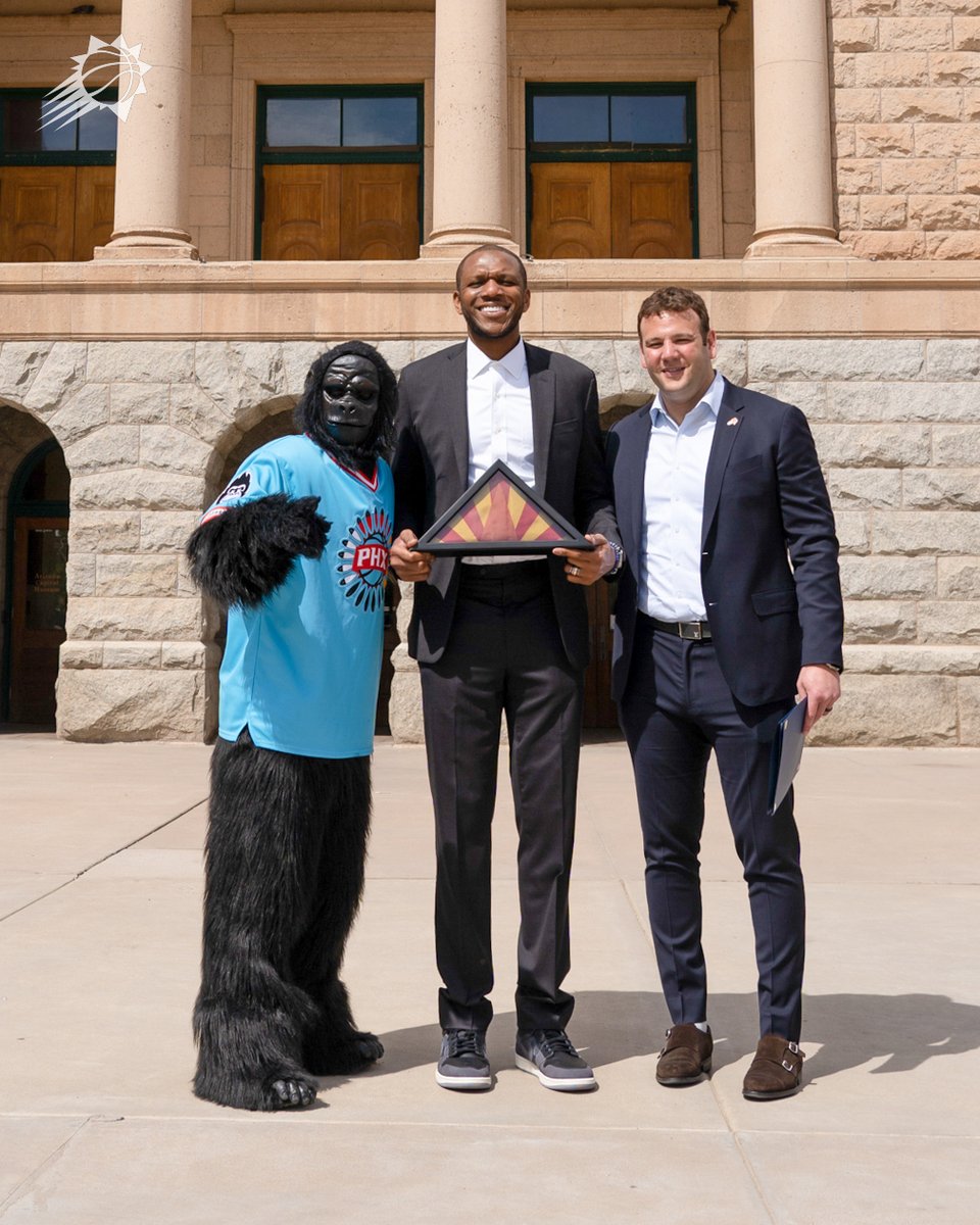 Suns's tweet photo. IT HAS BEEN PROCLAIMED 🗣️

Today, members of the Phoenix Suns organization visited the Arizona Capitol to witness history. A proclamation was signed that makes April 16th this year and for all years to come "Suns Day" ☀️

Who is going to be celebrating with us this Sunday? https://t.co/ISQdSAM5uy