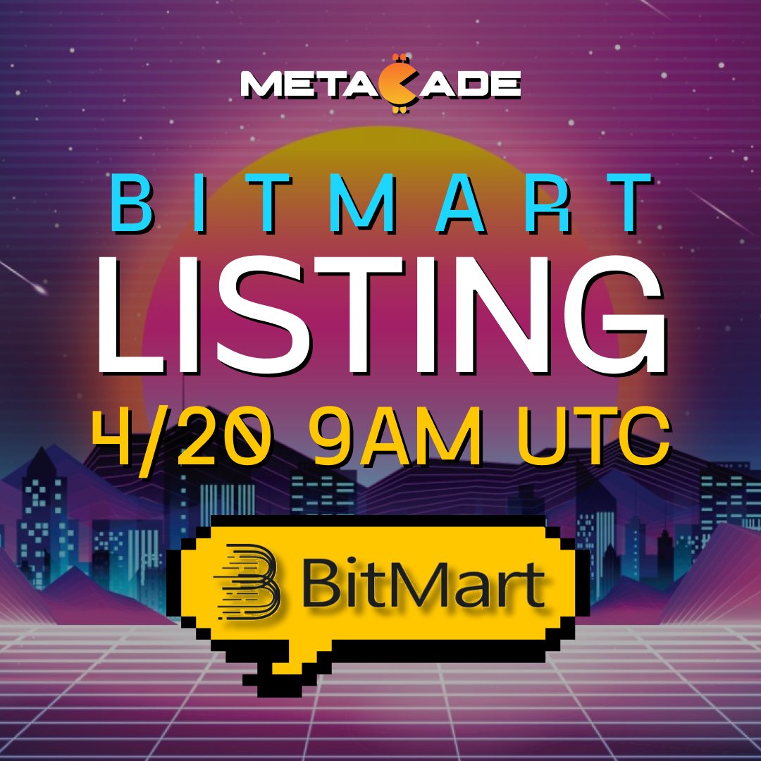 🚨LISTING UPDATE🚨

Metacaders, the countdown has started for our <a href="/BitMartExchange/">BitMart</a> listing🔥

🗓️20th April, 2023
⏰9AM UTC

Exciting times for the #Metacade community🚀

Join our Discord to keep up to date⬇️ 🔗discord.gg/metacade