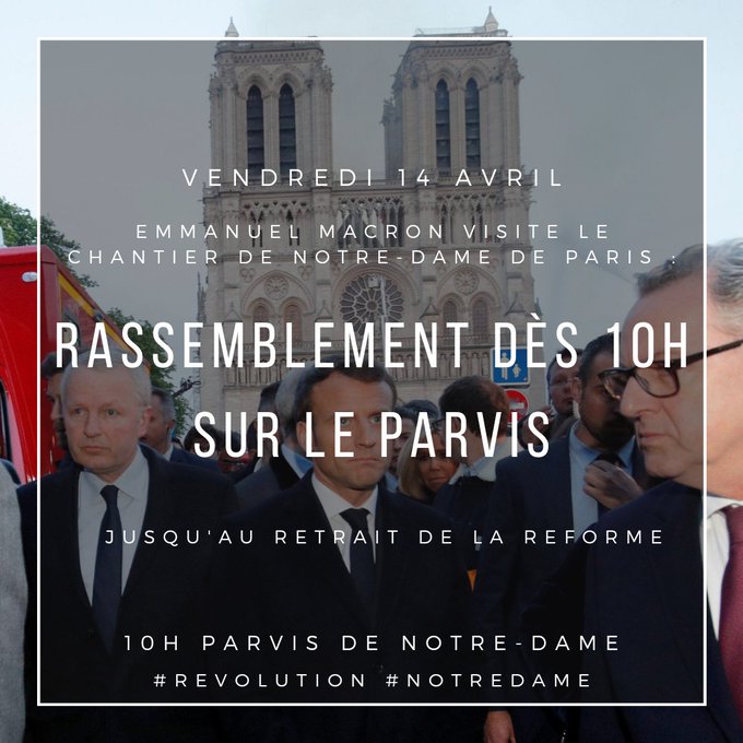 AlertesInfos's tweet photo. 🚨🇫🇷ALERTE INFO - Des manifestants appellent à se rassembler sur le parvis de Notre-Dame de #Paris demain matin à 10h pour exprimer leur mécontentement face à Emmanuel #Macron qui sera également sur les lieux. https://t.co/7uiE4MB8Hw