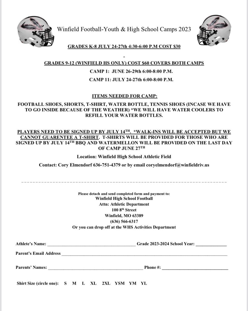 These forms can be found @ Winfieldwarriorsactivities.com (click on the More drop down button)