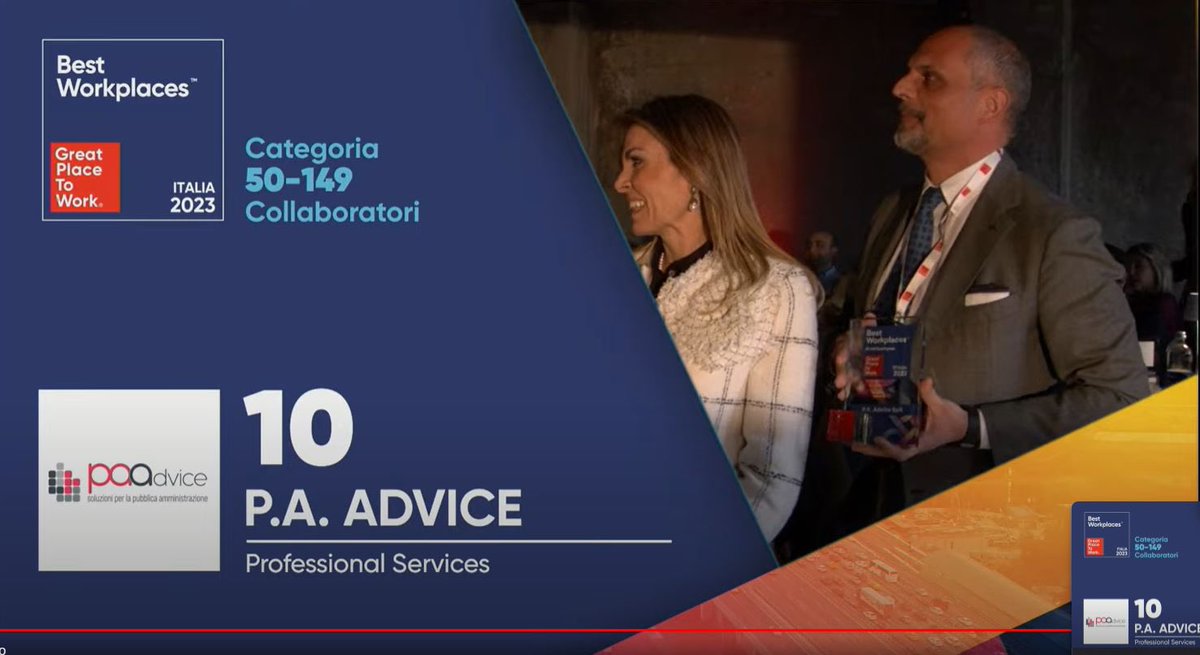 .<a href="/mariconfe/">Mariana Confessore</a> e <a href="/mcolucciello/">massimo colucciello</a>, in rappresentanza di tutto il Team, hanno ritirato il premio #BestWorkplaces2023 come riconoscimento del clima che si respira in azienda secondo il parere delle nostre persone. @PAAdvice si conferma uno dei migliori posti dove lavorare oggi in Italia.