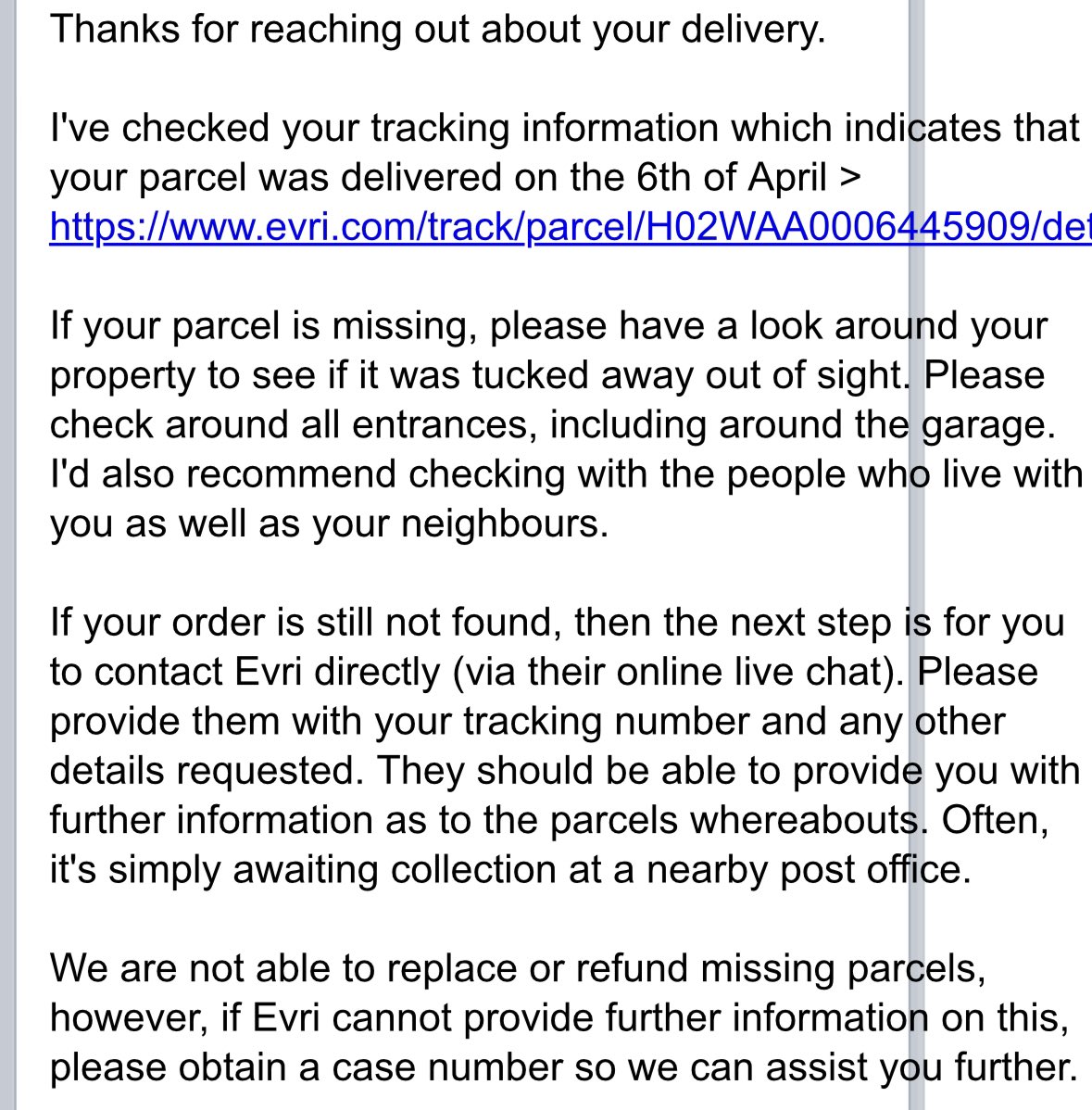 AplusLondon's tweet photo. I’m sick and tired of this companys, delivery was left outside my door at 9pm at night while delivery time was 5-7 pm .  Delivery is now lost and look how stupid the email form @Hismileteeth is after a week. @BBCWatchdog , @EVRi_Delivery why is your service sooo terrible . https://t.co/SvueYuR5l2