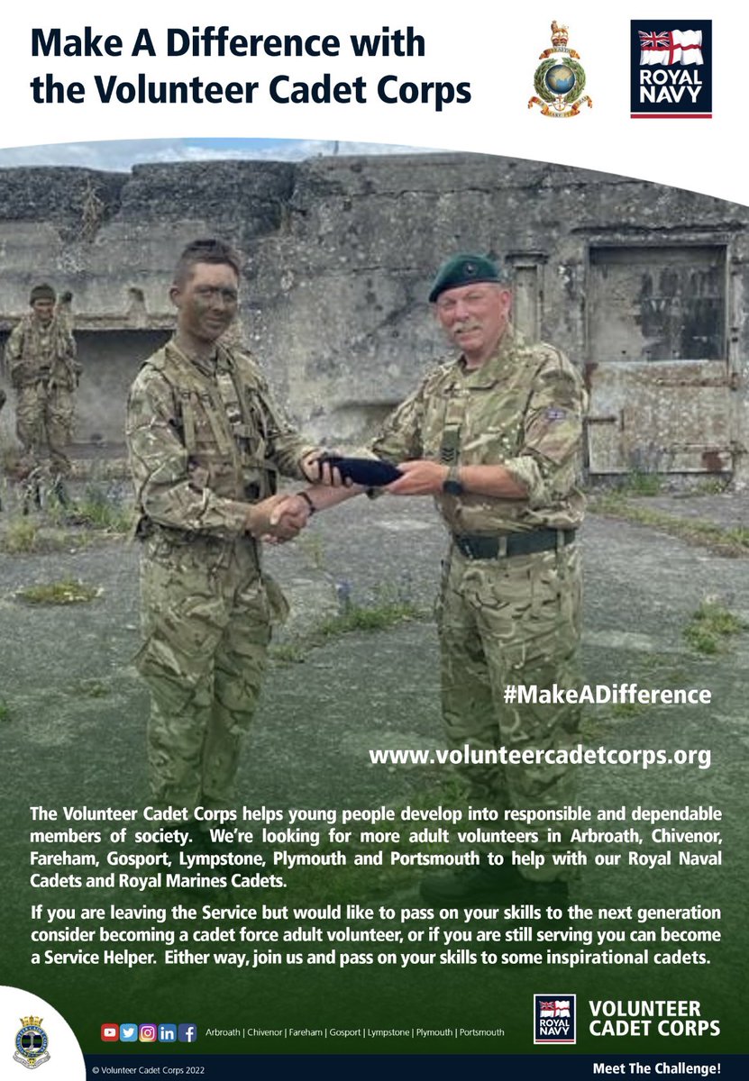 We’re still looking for more adult volunteers to help deliver the cadet experience to our @RoyalMarines Cadets located in @CommandoTRG , near #Exeter Visit volunteercadetcorps.org or email us at lympstone@volunteercadetcorps.org for more info Join the fun and #MakeADifference