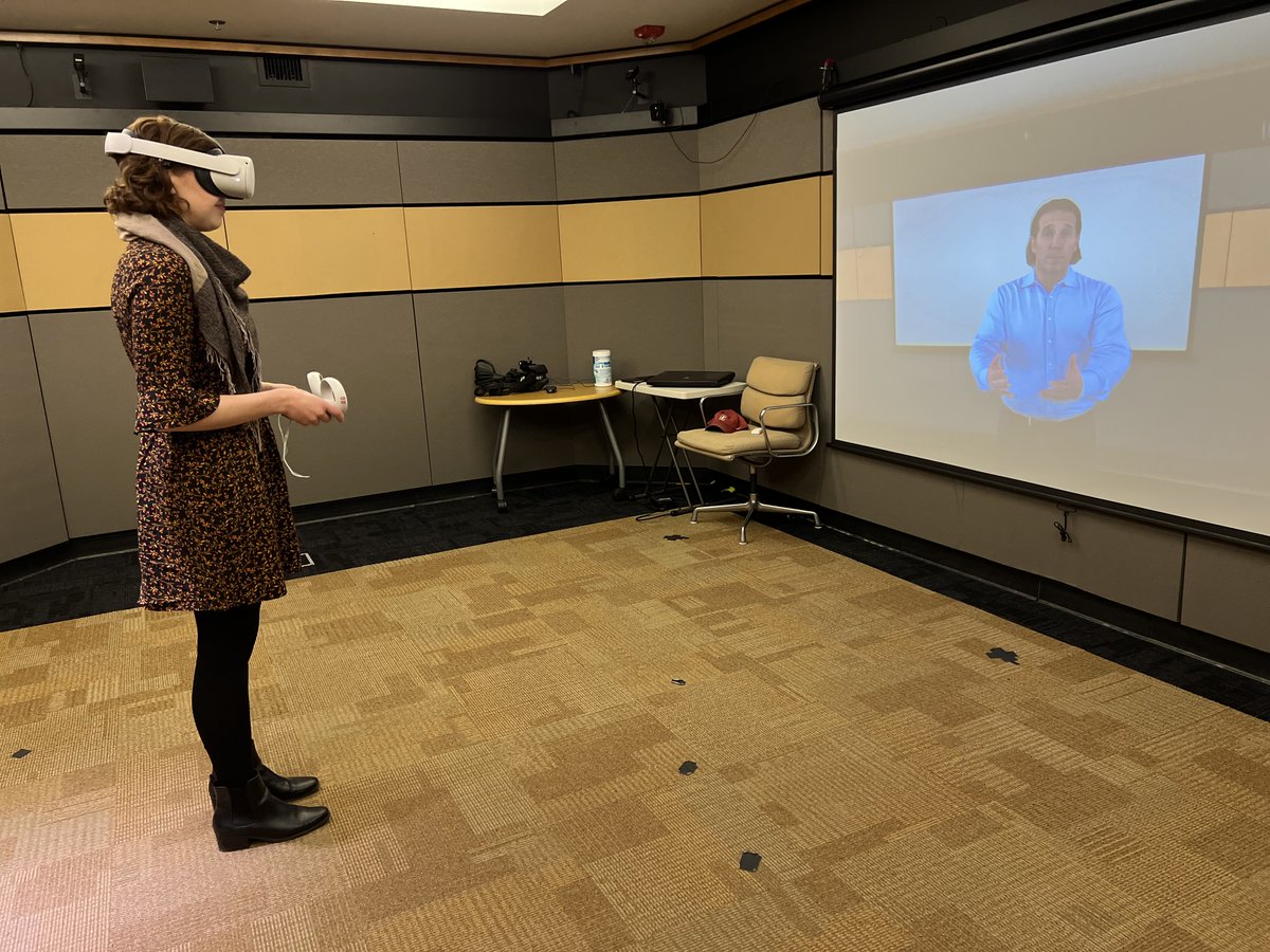 IsabelSacks's tweet photo. Thank you @StanfordVR for having me and my colleagues! While VR can't solve all our problems, I'm amazed at what research has shown it can do for learning, mindsets, and social change, and the creativity Prof. Bailenson's lab has applied to use it for good. https://t.co/dZLSu9krQ4