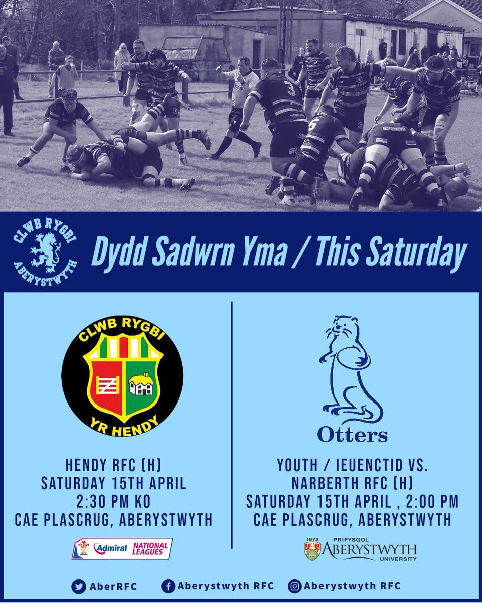 Two games this weekend for the club, First Team are home to <a href="/yrhendy2/">Clwb Rygbi Yr Hendy</a>, with the Youth also at home in the Pembrokeshire Cup Semi Final against <a href="/Narberth_RFC/">Narberth Otters RFC</a>, both sides would appreciate any support.

🔵🦁🏉 #AberRFC #AllezLesBleus #WRU #Rugby