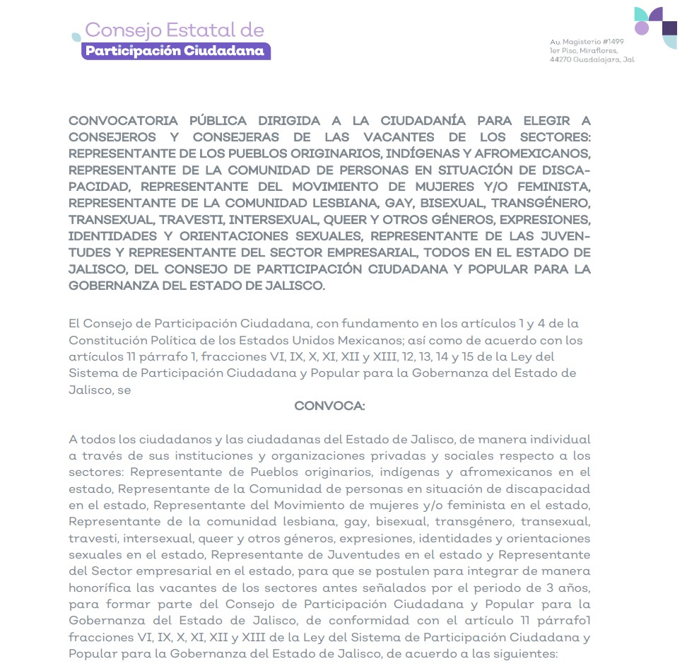 iepcjalisco's tweet photo. 📢¡Tu participación hace la diferencia!
¿Quieres formar parte del Consejo de Participación Ciudadana y Popular para la Gobernanza del Estado de Jalisco?
Consulta las bases en: https://t.co/Pheg5AR9u9
Fecha límite para recibir propuestas: 12 de mayo de 2023 https://t.co/WfURs7NYGZ