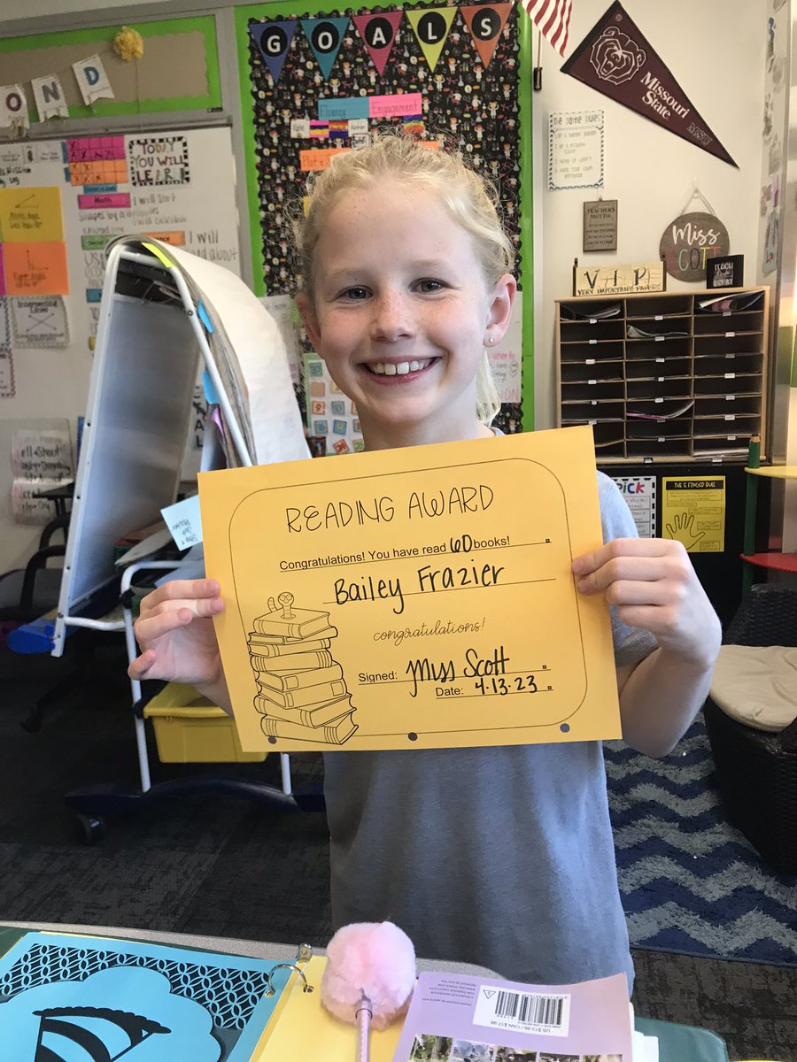 MrsAdams03's tweet photo. Another Goal Getter! Bailey set a rather high personal goal—read 60 books by the end of the year. Well, she did it!! https://t.co/KNx0BMxs86