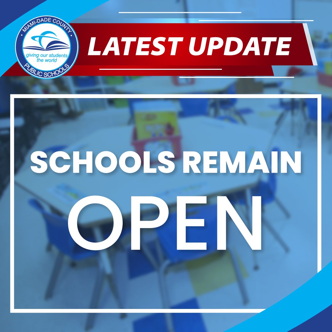 .@MDCPS continues to monitor local weather conditions. All Miami-Dade County Public Schools remain OPEN tomorrow, April 14, 2023.