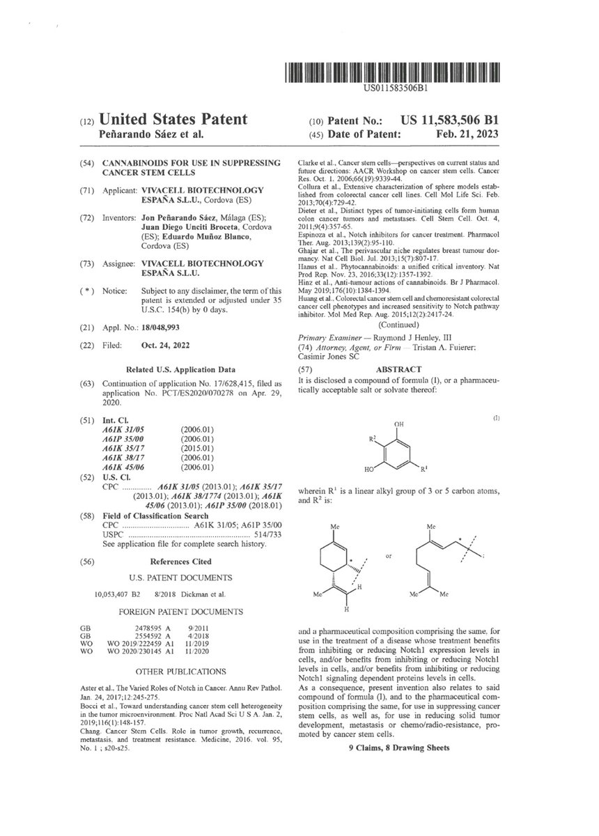Greenthumb_one's tweet photo. #Patentwatch #11583506B1
"Cannabinoids for use in suppressing cancer stem cells" https://t.co/TgJJs01Ny5