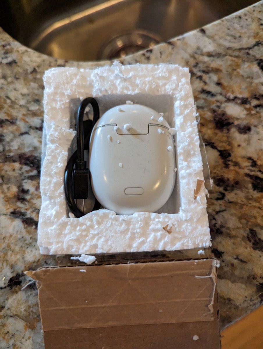 SeanWohltman's tweet photo. @united found the Pixel Buds I left behind on a recent trip. This is how they arrived.

I don't know who packed them, but I wish they were on my 8th grade science class egg drop challenge team!! https://t.co/XhX4zMDE0b