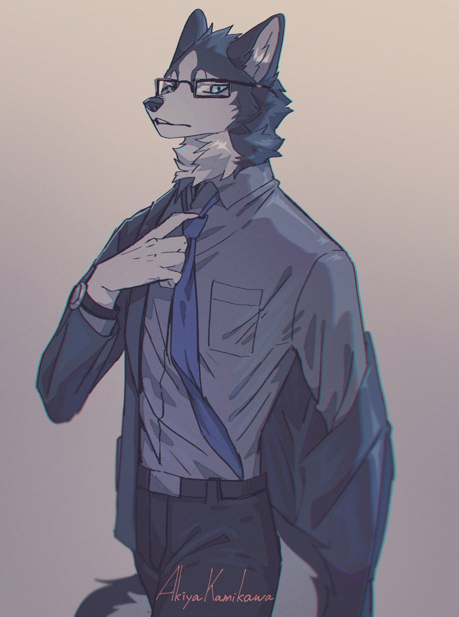 #furry #myart #Anthro Old work redraw husky+glasses+suit=🔥🔥🔥