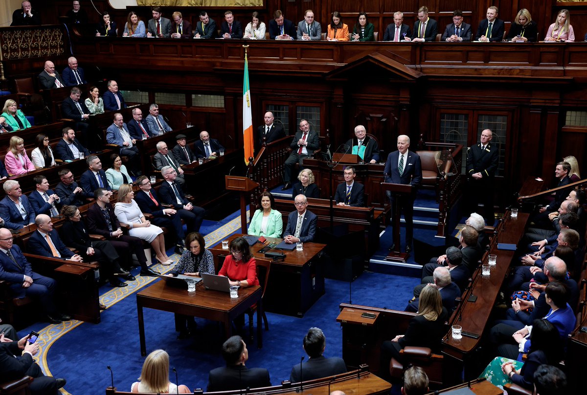 PaulMcauliffe's tweet photo. A huge thank you to the Congressional delegation who travelled to Ireland with @POTUS and to all those #FriendsofIreland members on Capital Hill who support Ireland all year round. It was an honour to lead you to your seats in the gallery for today's address by President Biden. https://t.co/zKeLqo8qYC