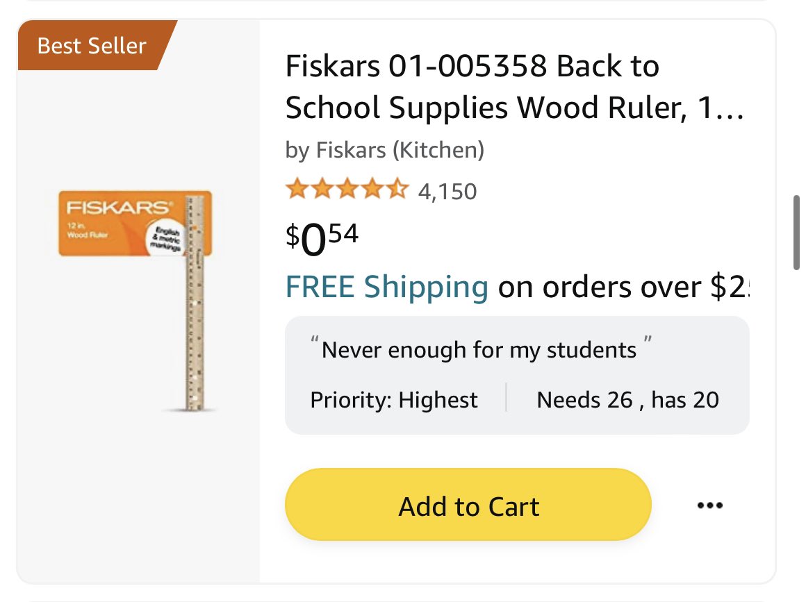 Education and trying to get support to #clearthelist. Can anyone help with even one ruler under .60 cents 🚨? 
I have only 6️⃣ left that I need! 
Anything is appreciated! 🙏 ✨ #teacherfriends #DonateOrShare #DonorsChoose #SpecialEducation 
 
amazon.com/hz/wishlist/ls…
