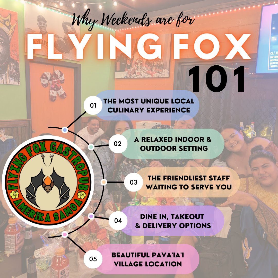 FlyingFoxBeerAS's tweet image. Why are weekends for Flying Fox? Let's count the ways. Better yet, gather up your family and friends and come out to Pava'ia'i Village to see first-hand why weekends are for Flying Fox!