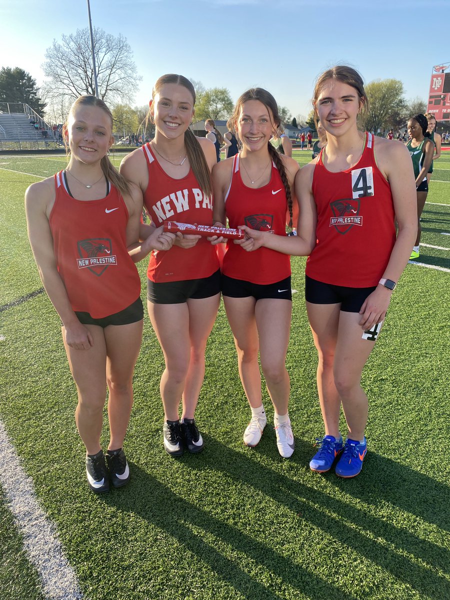 The 4x100 wins again! They came from behind to win by nearly 2 full seconds tonight vs Greenwood at home. Congrats ladies:
Reagan Seal
Olivia Frank
Alaina Doran
Abby Journay

Keep it up ladies!!