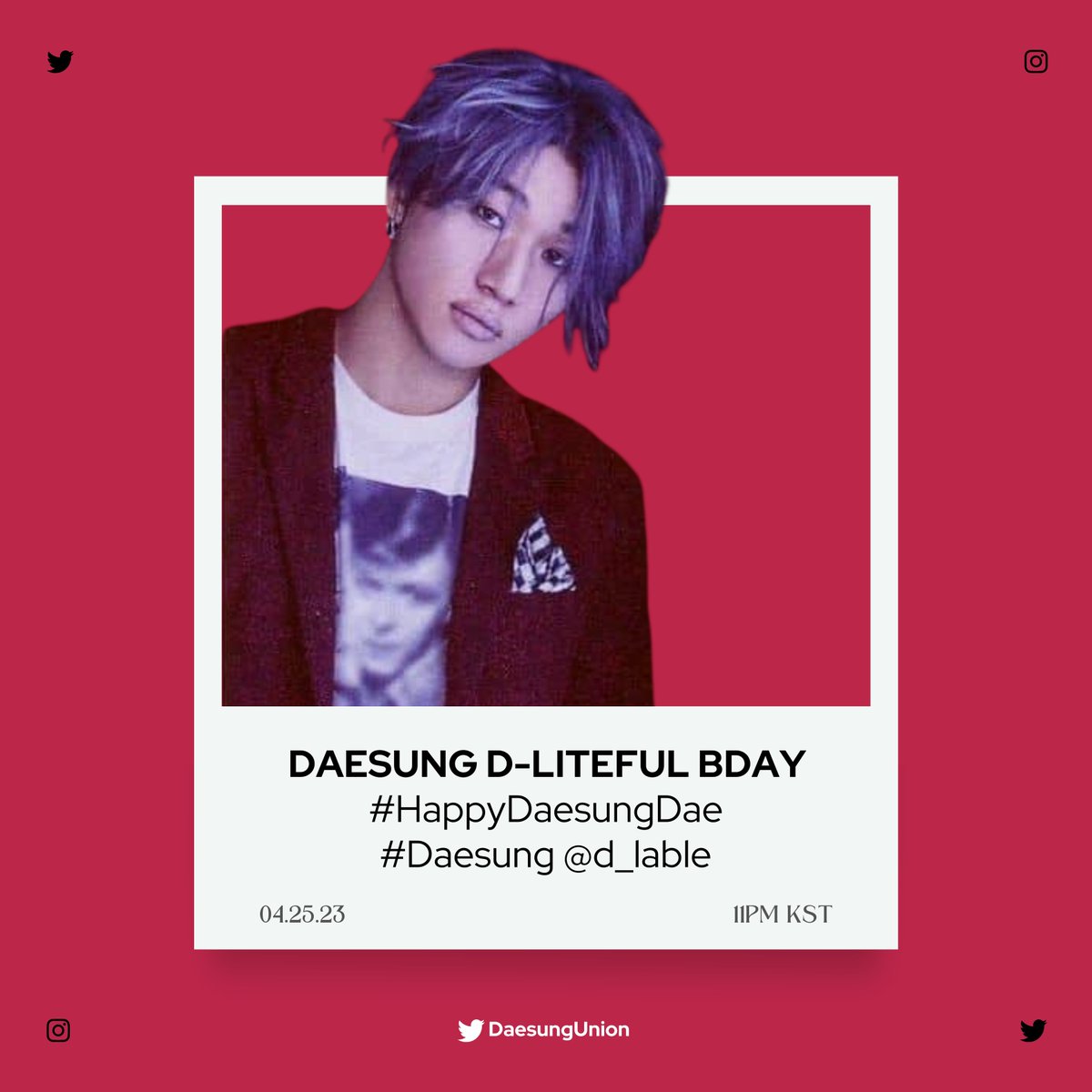 DaesungUnion's tweet photo. 👼[DAESUNG BIRTHDAY TRENDING]👼  

🏷️DAESUNG D-LITEFUL BDAY 
#️⃣HappyDaesungDae 
#️⃣Daesung
⏰11PM KST 
🗓️APR 25, 2023 
📍 Twitter 

See you all there👋♥️

 #빅뱅 #대성 #DAESUNG #BIGBANG
@d_lable https://t.co/JK6pzTHooH