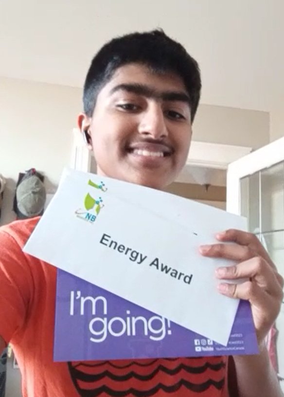KayoeStewart's tweet photo. Congrats to Onkit Saha on winning the NB Regional #ScienceFair with his looped solar generator. Good luck at Canada Wide in Edmonton! @FHSkats are constantly solving real world problems through  #innovation and #creativity @ysc_sjc @brilliant_labs @ScienceWestNB https://t.co/cwMg7C3S93