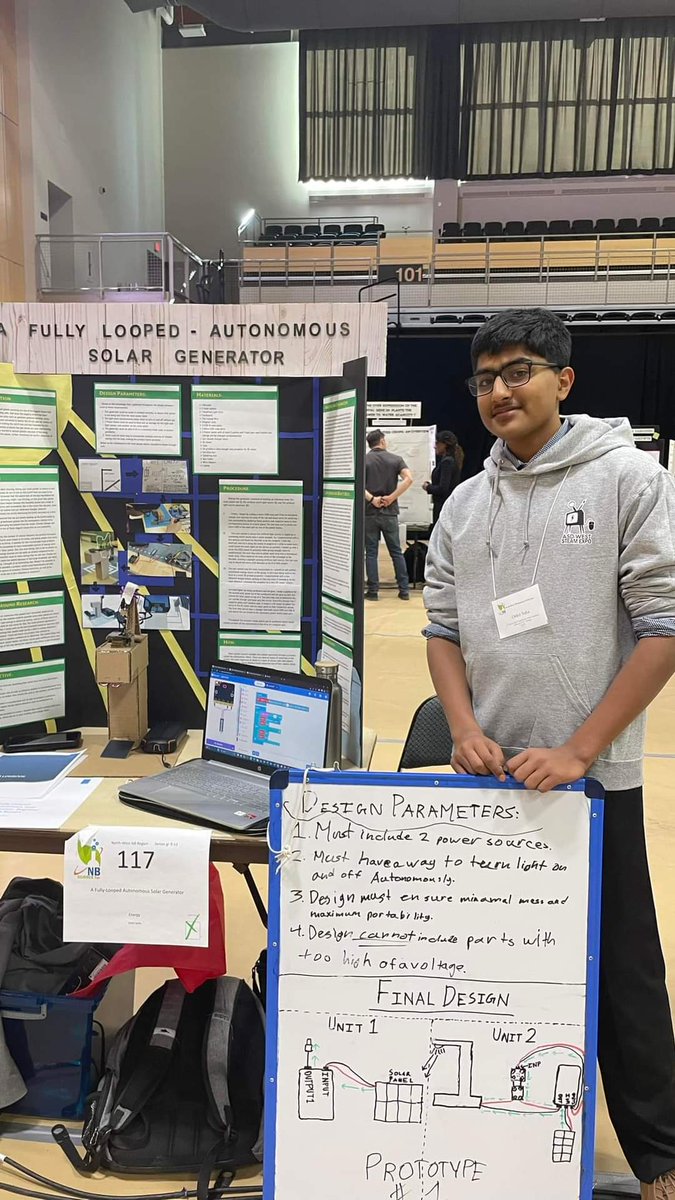 Congrats to Onkit Saha on winning the NB Regional #ScienceFair with his looped solar generator. Good luck at Canada Wide in Edmonton! <a href="/FHSkats/">Fredericton High School</a> are constantly solving real world problems through  #innovation and #creativity <a href="/ysc_sjc/">Youth Science Canada</a> <a href="/brilliant_labs/">Brilliant Labs / Labos Créatifs</a> <a href="/ScienceWestNB/">ASDW Science</a>