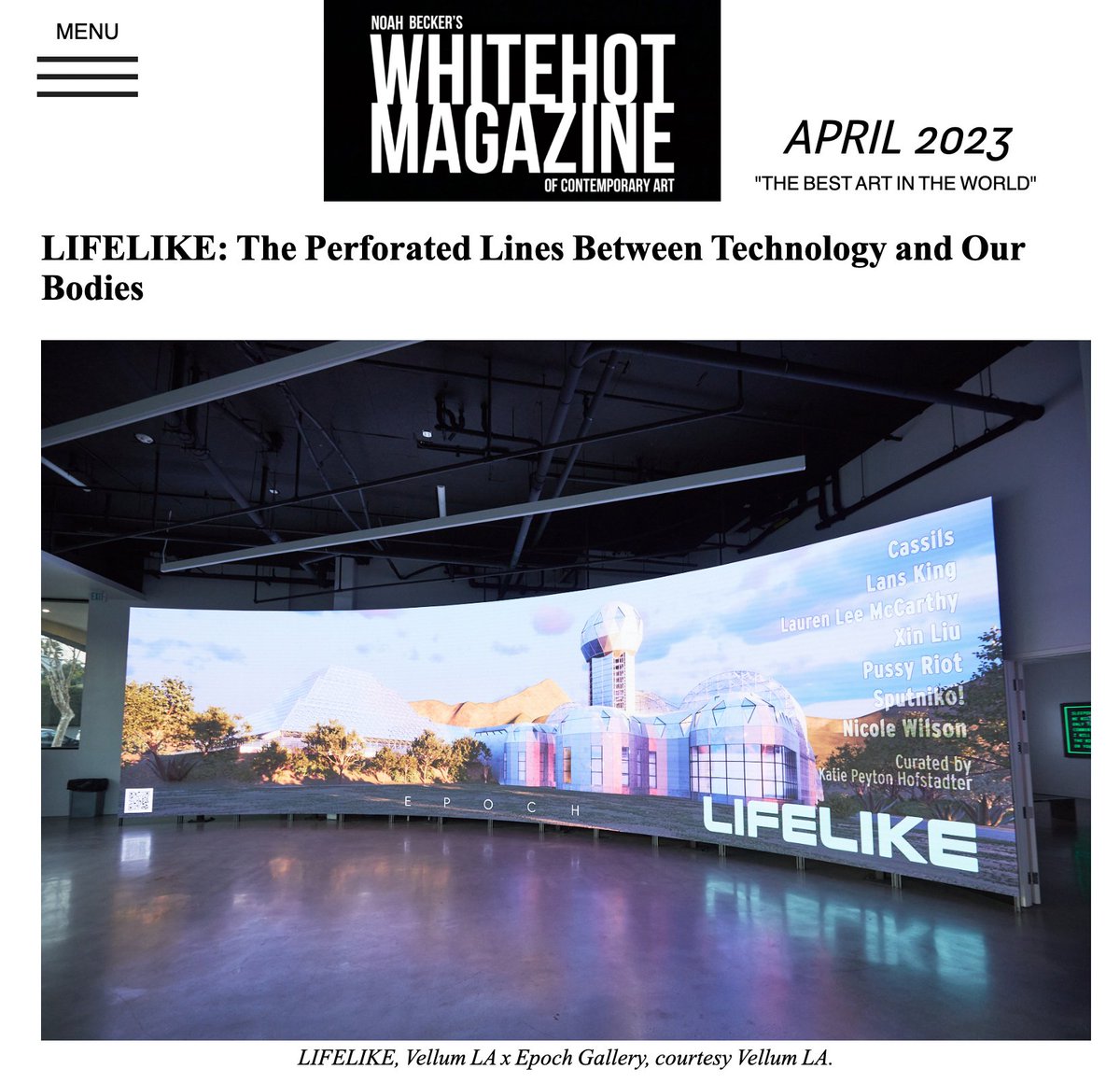 vellumla's tweet photo. Thank you to @whitehotmag for the feature about LIFELIKE exhibition at @vellumla  x @epoch_gallery 

Victor Sledge @VicSledgeWrites interviews Vellum LA director Sinziana Velicescu @casualtimetravl and the exhibition's curator Katie Peyton Hofstadter @HofstadterKatie 

Don't forget, you can still collect artwork from LIFELIKE exhibition through Vellum LA's website!
COLLECT HERE: https://t.co/IjemC42iZV

Full Article: https://t.co/9KtwDfrYWk

LIFELIKE features the following artists: 
1. @laurenleemack 
2. @miss__sammie x @MistressFix 
3. @LansKing 
4. @madebyoona x @iamloribaldwin 
5. @CASSILSArtist 
6. @Edgar_Frias_ 
7. @dscircumstances 
8. @nadyariot 
9. @5putniko 
10. @xin_liu_studio