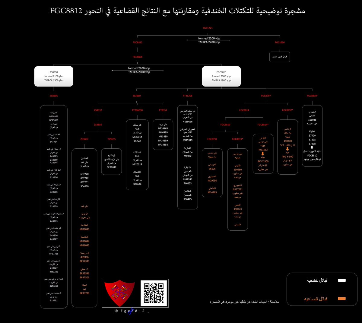 Fgc8812_'s tweet photo. مشجرة جينية توضيحية عن النتائج الأسلمية التي أتت في وسط محيط تكتلات جينية خندفية أسفل التحور FGC8812

بسم الله الرحمن الرحيم 
الحمد لله والصلاة والسلام على أشرف الأنبياء والمرسلين وعلى آله وصحبه أجمعين ثم أما بعد https://t.co/aSAaZlJtIO
