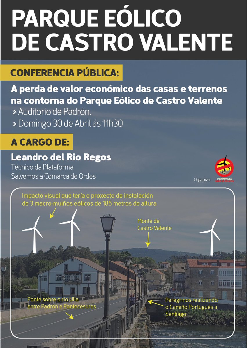 MaltratoPaisaxe's tweet photo. Leandro del Río impartirá unha palestra en #Padrón o domingo 30 de abril para falar dos #eólicos que se proxectan na contorna do #CastroValente https://t.co/Xt8HJm2NCk