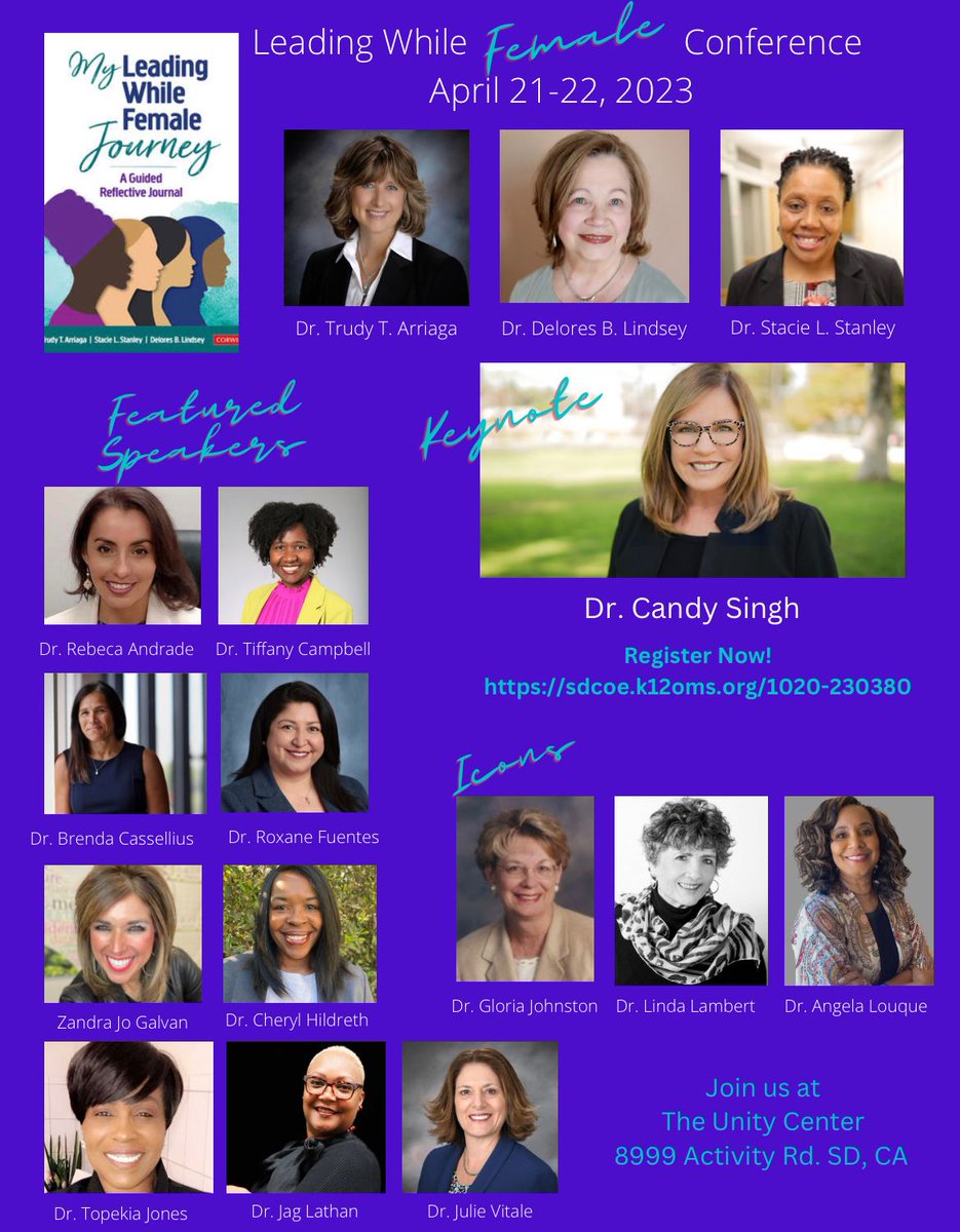 Join us April 21-22 for the first in-person #LeadingWhileFemale conference! Participate in conversations with outstanding school leaders who will share incredible stories about overcoming barriers & creating support factors for emerging leaders.
Register: sdcoe.k12oms.org/1020-230380