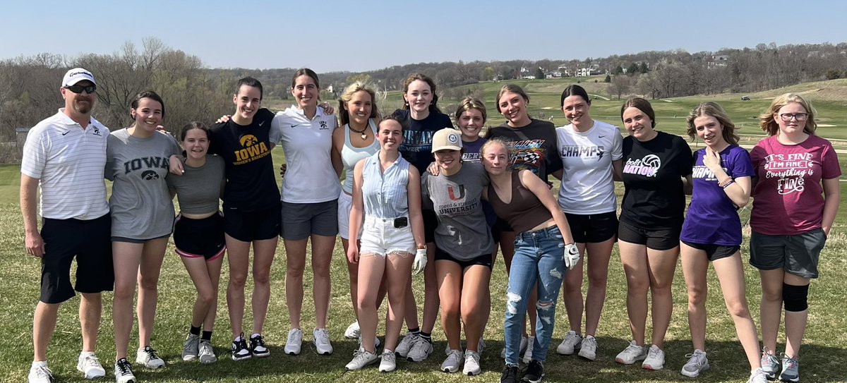 boltgirlsgolf's tweet photo. We got to have a couple special guests to practice today.  Thanks to @CaitlinClark22 and @kate_martin22 stopping by to impart a little knowledge for how to be your best and that hard work truly does make dreams come true. @IowaWBB is always top notch! https://t.co/i97IwZuW6s