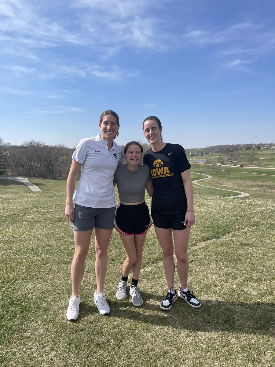 boltgirlsgolf's tweet photo. We got to have a couple special guests to practice today.  Thanks to @CaitlinClark22 and @kate_martin22 stopping by to impart a little knowledge for how to be your best and that hard work truly does make dreams come true. @IowaWBB is always top notch! https://t.co/i97IwZuW6s