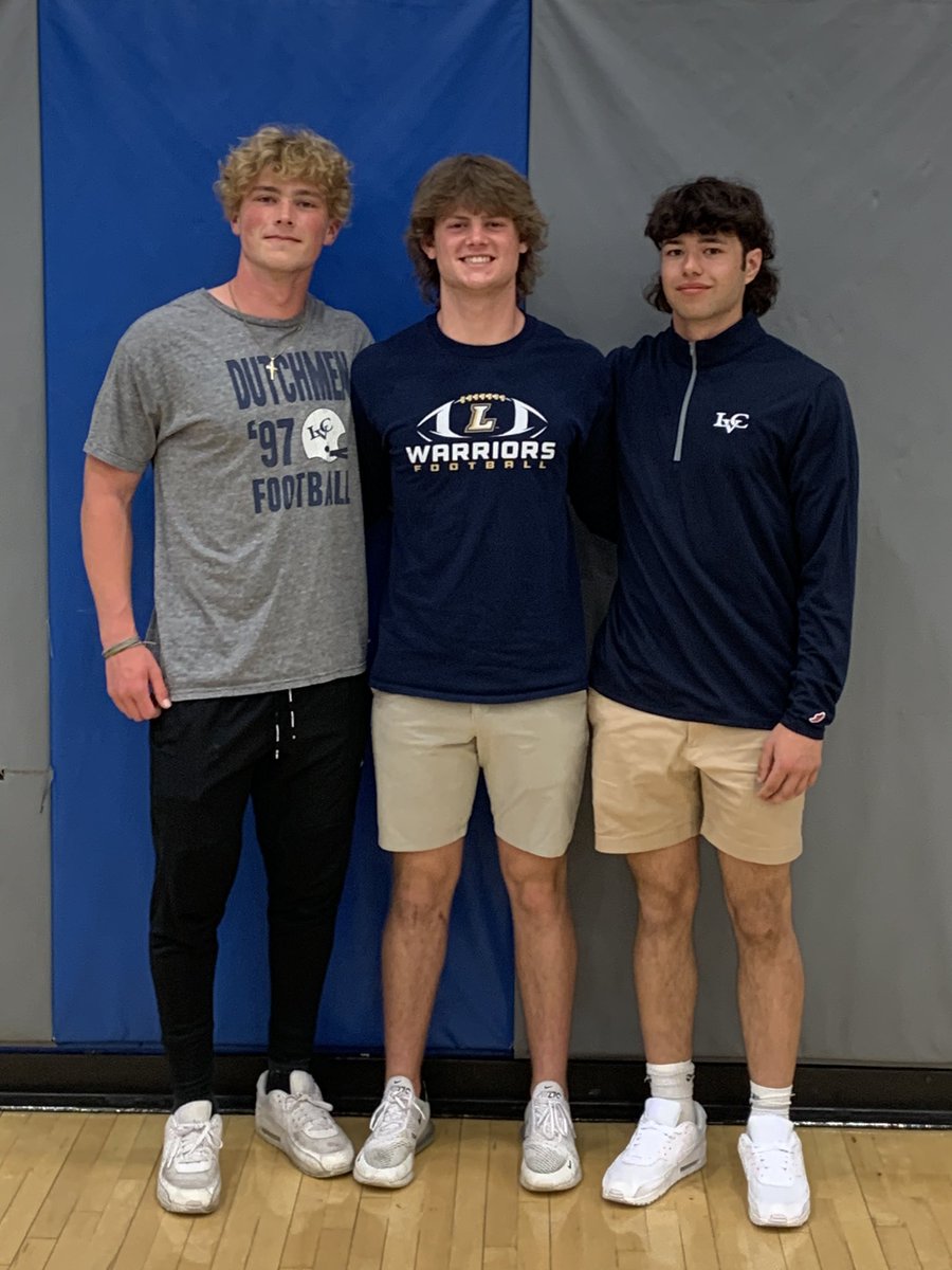CCrestFootball's tweet photo. Beyond excited to watch these young men move on to the next level. You now become @WarriorsFBall and @LVCFootball players, but you will always be @Falcons242.   Congratulations fellas your schools are getting good ones!    @JayHuber7 @rbrummel33 @ethan_heisey    #242Attack https://t.co/8nZzw0J5xG