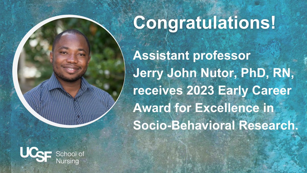 Congratulations to assistant prof. <a href="/jjnutor/">Jerry John Ouner (né Nutor)</a> who is the recipient of the 2023 Early Career Award for Excellence in Socio-Behavioral Research from <a href="/UCSF_CFAR/">UCSF Bay Area Center for AIDS Research</a>. The award honors the organization's outstanding HIV early-career investigators 🎉🎉