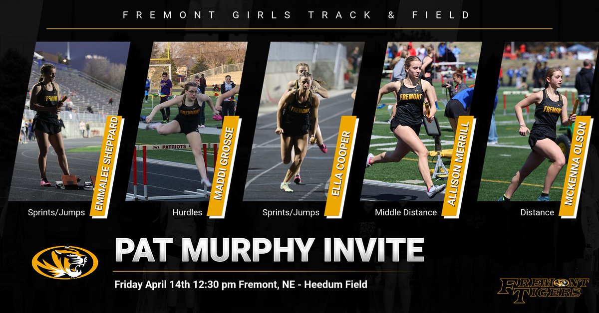 fhsgirlstrack's tweet image. Join us for the Pat Murphy Fremont Invite on Friday April 14th at 12:30 at Heedum Field (Midland Football Stadium)   Go Tigers! #PRID=E